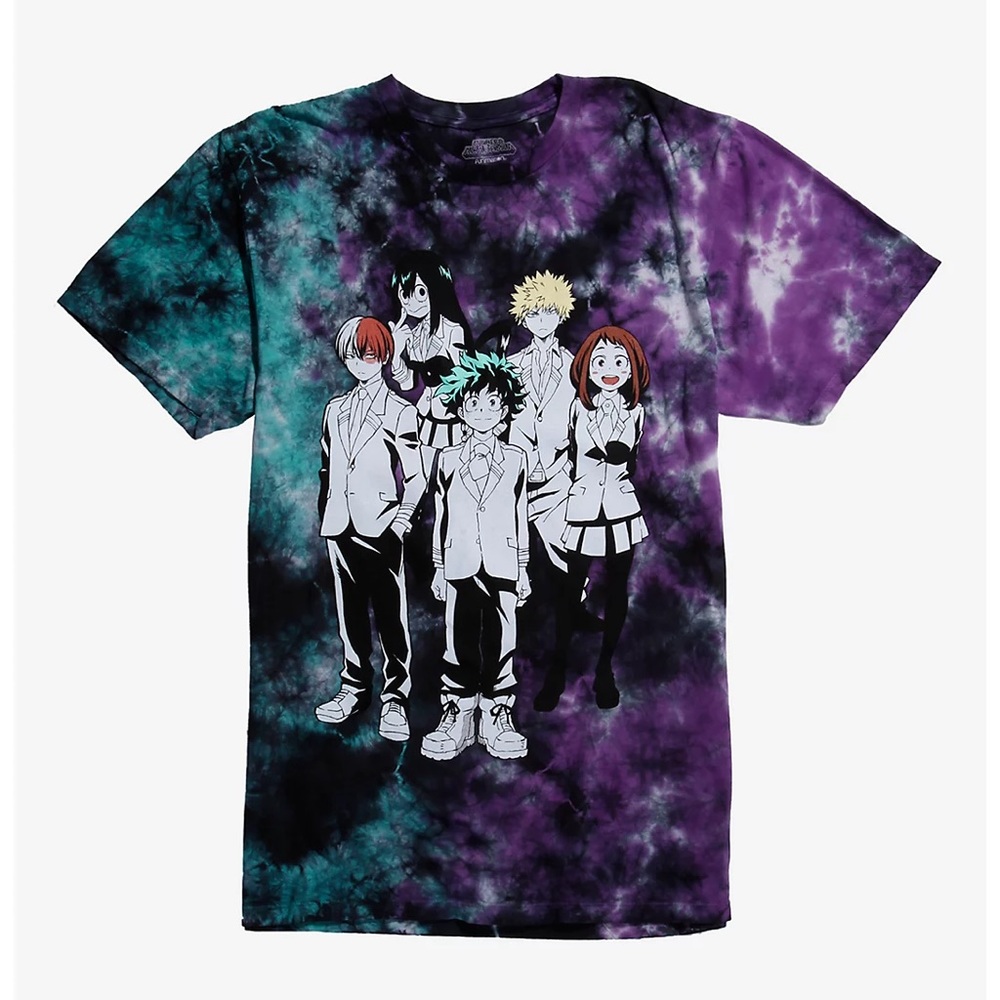 my hero academia group blue and purple acid tie dye shirt